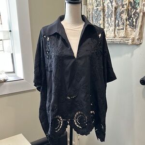 Black Embroidered Poncho Top